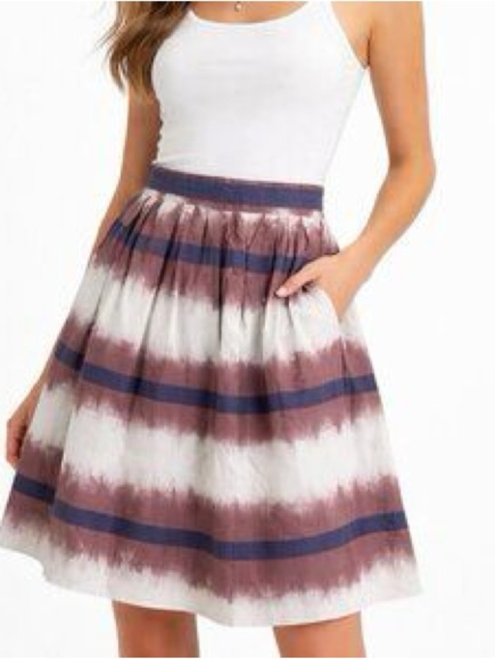 Anthropologie - Edme & Esyllte Striped Tie-Dye A-Line Skirt in Brown and Navy